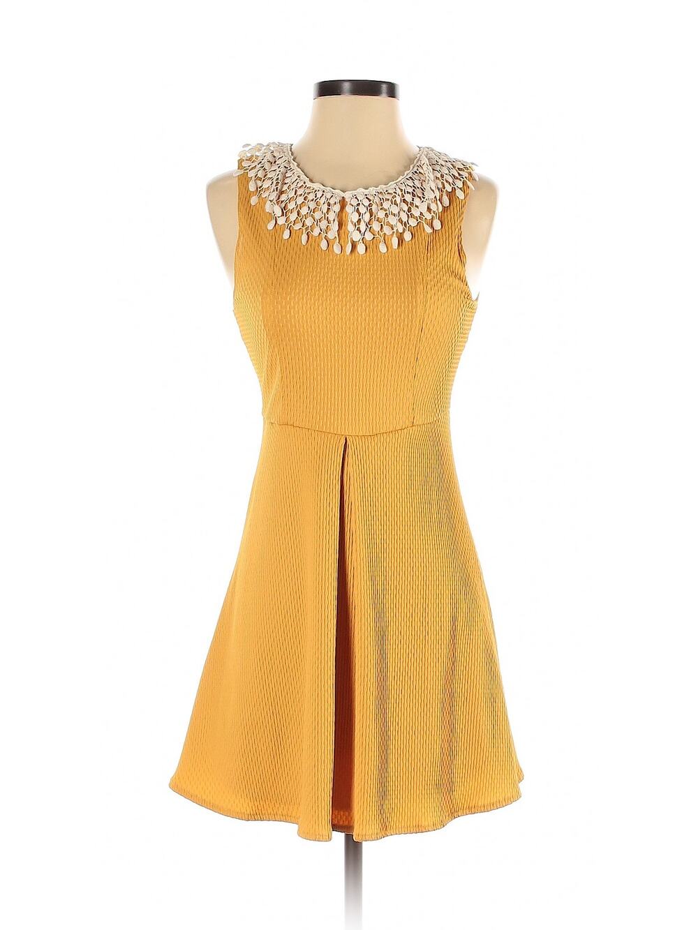 ๐ Free People Mustard Yellow Orange Crochet Collar Keyhole Back Mini Dress XS - Picture 1 of 13